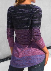 Plus Size Dark Reddish Purple Button Striped T Shirt