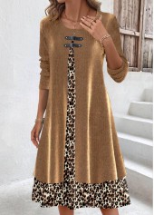 Leopard Fake 2in1 Light Coffee A Line Dress