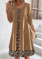Leopard Fake 2in1 Light Coffee A Line Dress