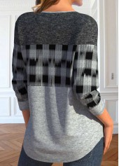 Plaid Lace Up Light Grey Marl T Shirt