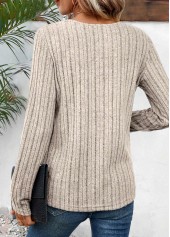 Cut Out Light Camel Long Sleeve T Shirt