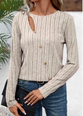 Cut Out Light Camel Long Sleeve T Shirt