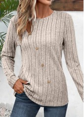 Cut Out Light Camel Long Sleeve T Shirt