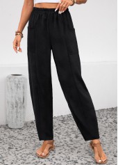 Black Elastic Waist Pocket High Waisted Pants