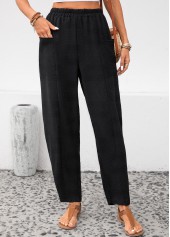 Black Elastic Waist Pocket High Waisted Pants