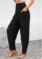 Black Elastic Waist Pocket High Waisted Pants