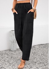 Black Elastic Waist Pocket High Waisted Pants