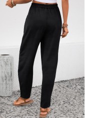 Black Elastic Waist Pocket High Waisted Pants