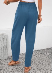Peacock Blue Elastic Waist Pocket High Waisted Pants