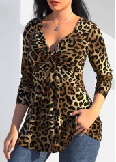 Leopard Twist Dark Camel Long Sleeve T Shirt