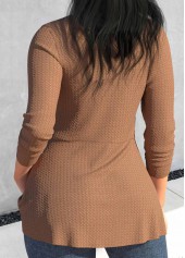 Twist Light Camel Long Sleeve Heart Collar T Shirt