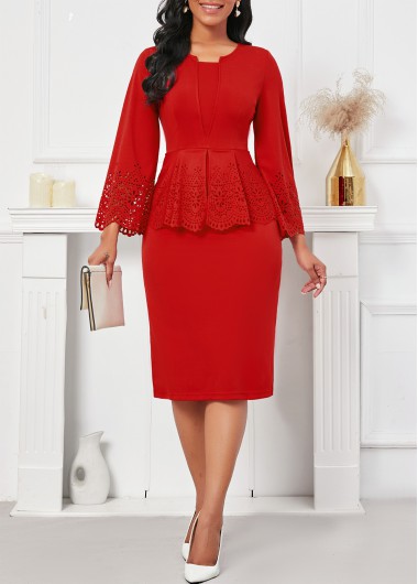 Burn Out Printing Long Sleeve Red Bodycon Dress 42$