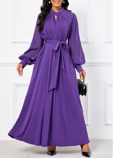 Criss Cross Belted Purple Long Sleeve Maxi Dress 40$