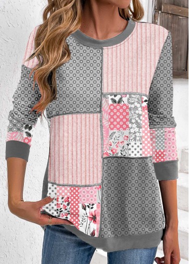 Plus Size Light Pink Patchwork Geometric Print Sweatshirt 33$
