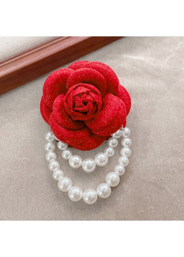 Rose Layered Design Pearl Red Brooch