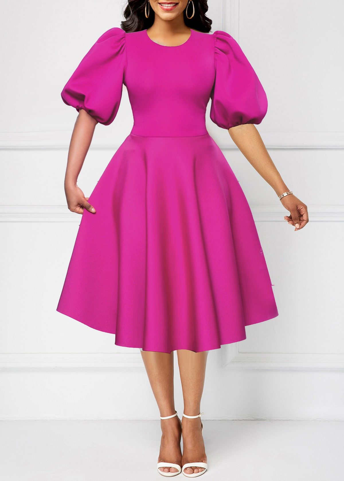 Twirl in Bloom Square Neck Dress in Hot Pink main image 1