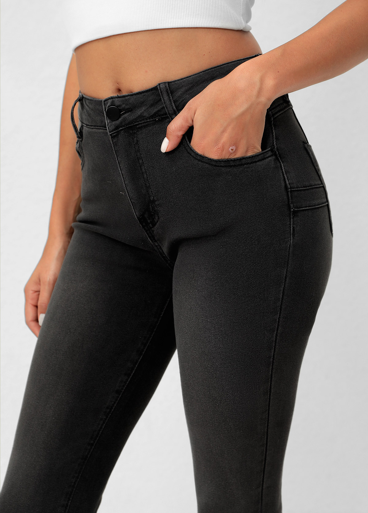 Dark Grey Marl Skinny Zipper Fly Pocket Jeans