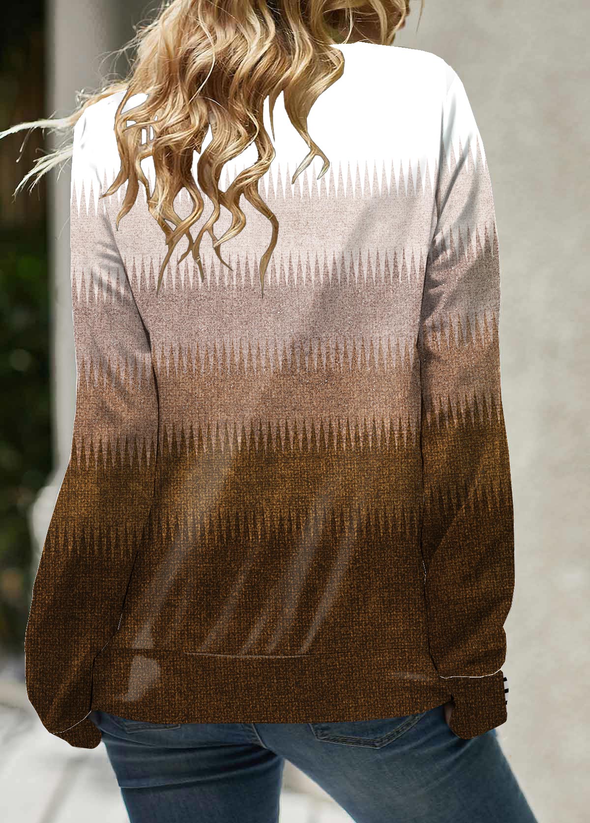 Ombre Patchwork Dark Camel Long Sleeve Cowl Neck Sweatshirt