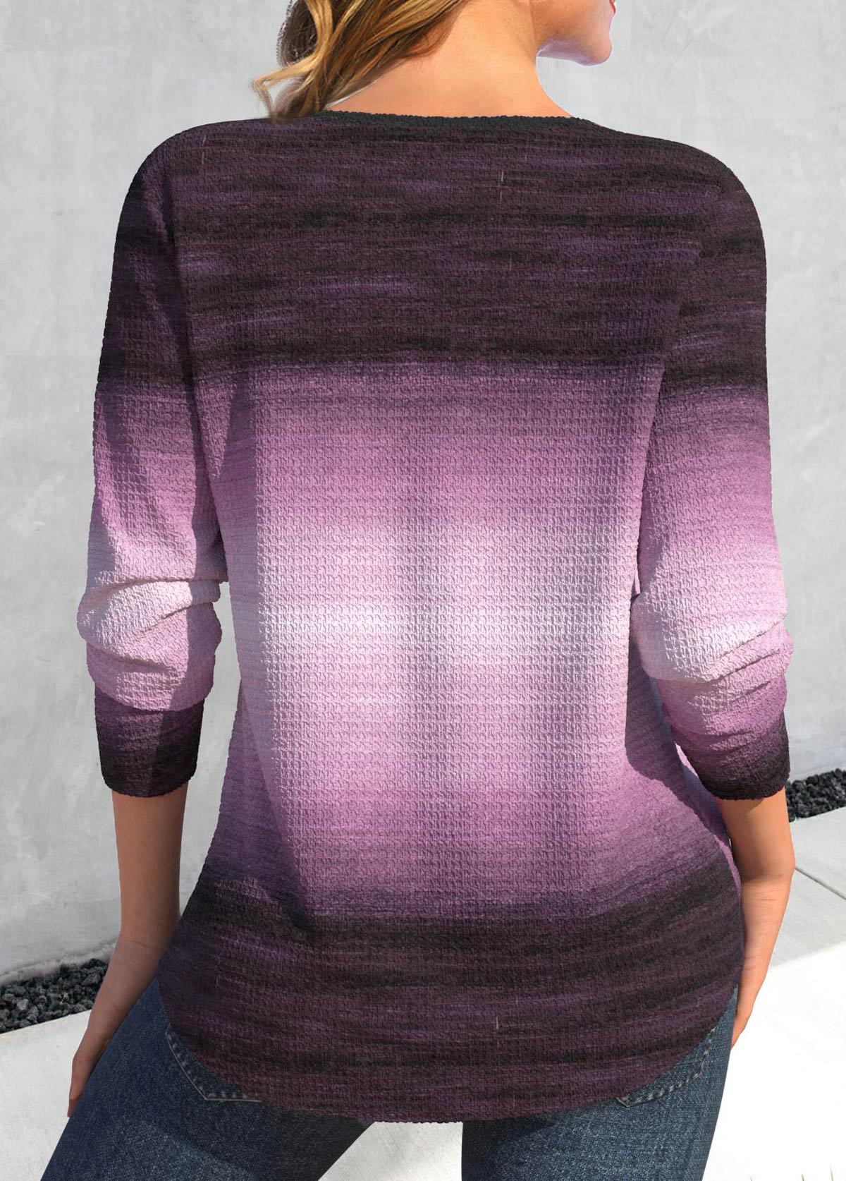 Ombre Lace Up Purple Long Sleeve T Shirt