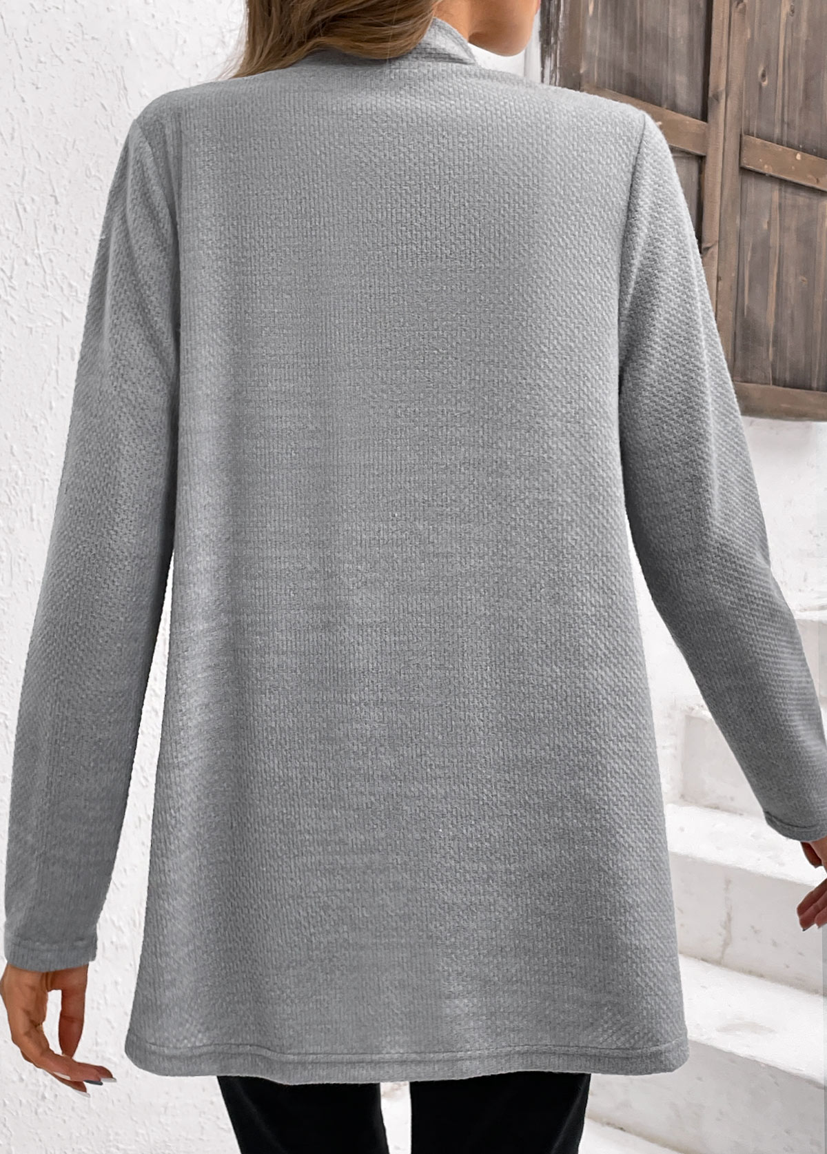 Plus Size Grey Patchwork Long Sleeve Cardigan