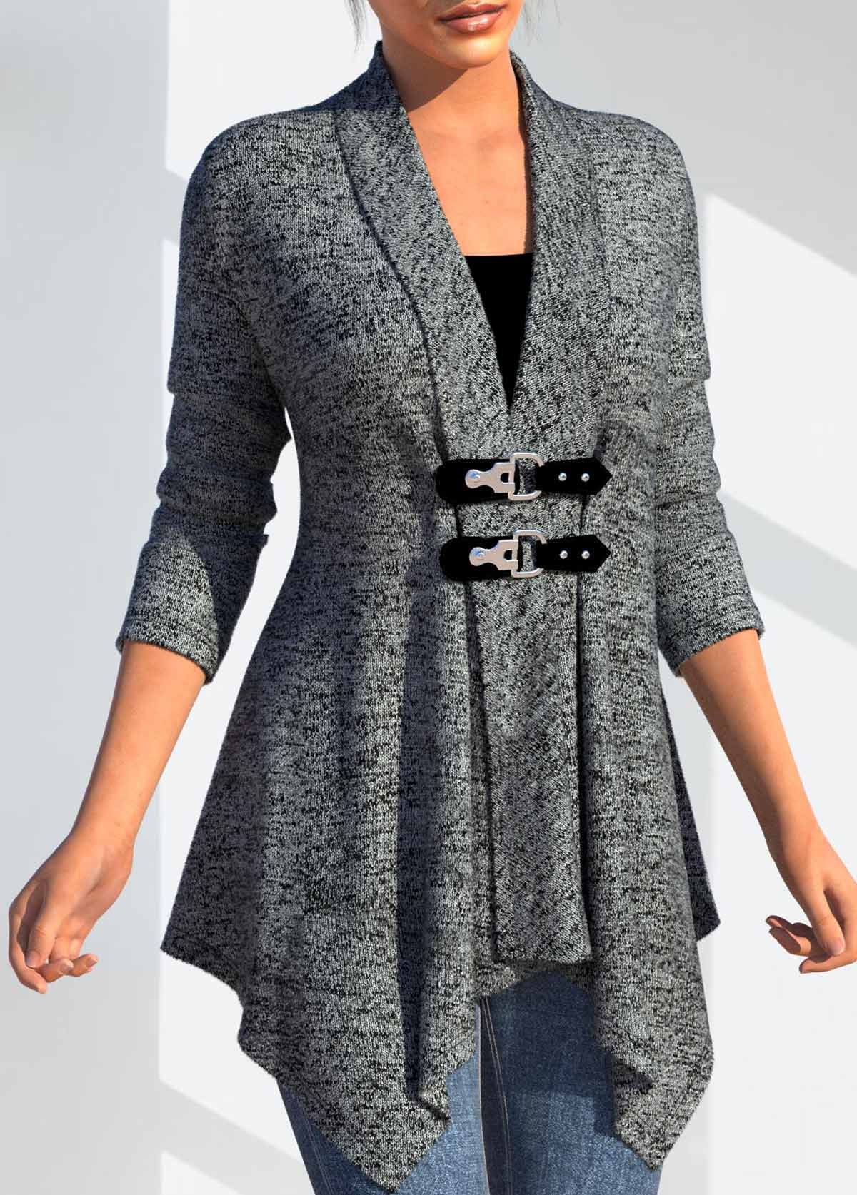 Button Dark Grey Long Sleeve Turn Down Collar Coat