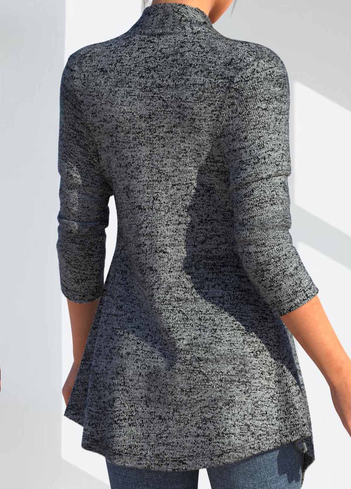 Button Dark Grey Long Sleeve Turn Down Collar Coat