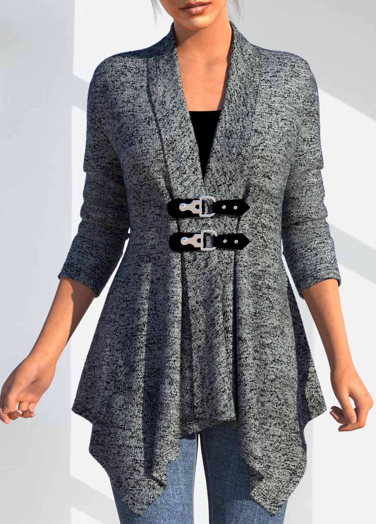 Button Dark Grey Long Sleeve Turn Down Collar Coat