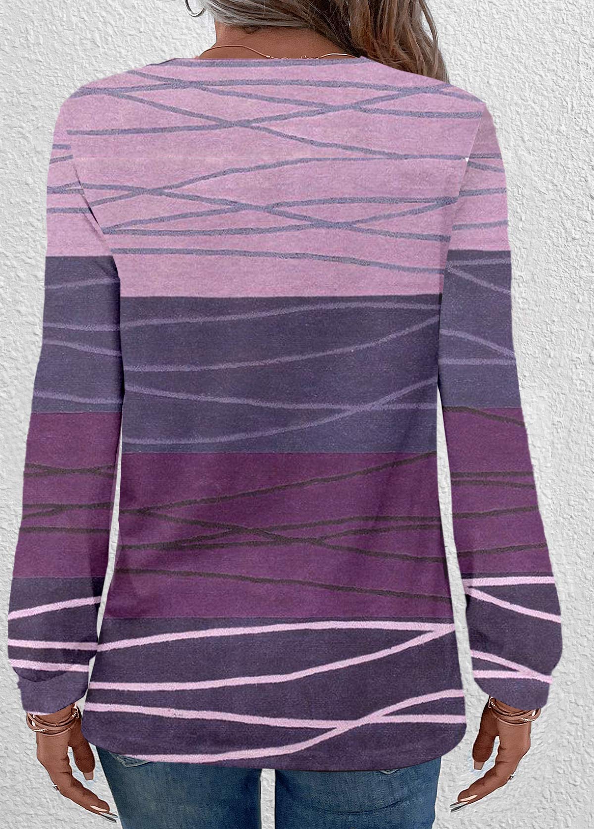 Plus Size Dark Reddish Purple Patchwork Long Sleeve Sweatshirt