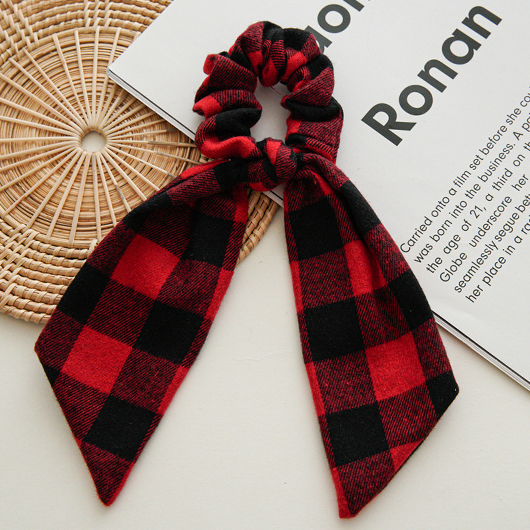 Bowknot Detail High Stretchy Red Plaid Scrunchie