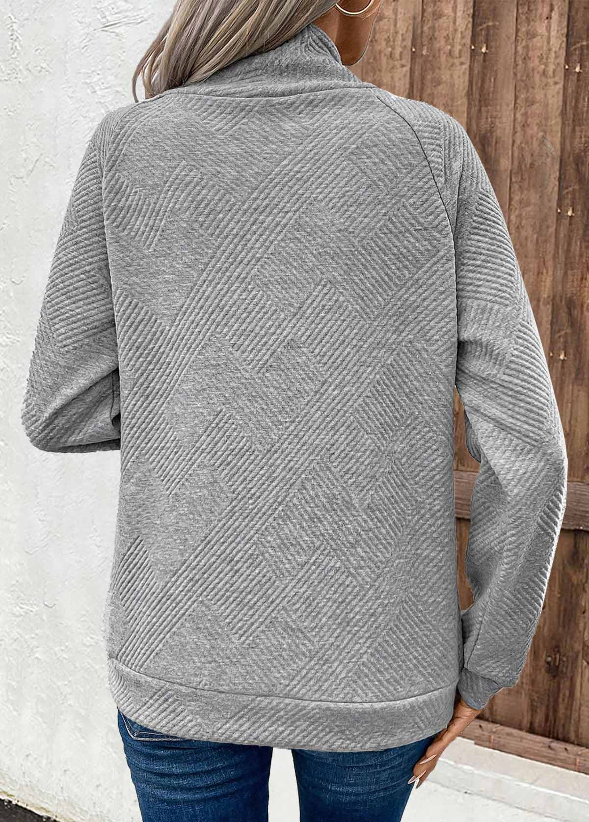 Button Grey Long Sleeve Turtleneck Sweatshirt