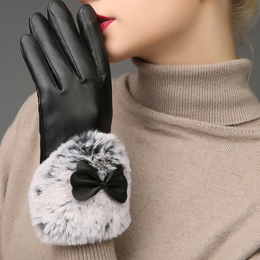 Black Faux Leather Warming Full Finger Gloves