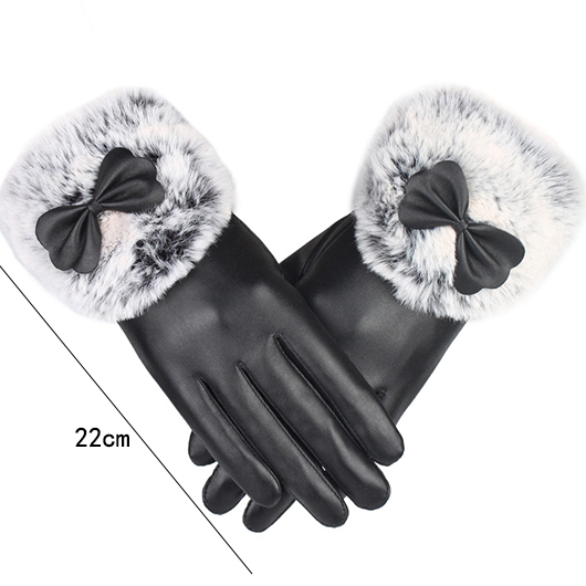 Black Faux Leather Warming Full Finger Gloves