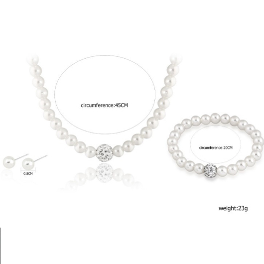White Round Pearl Rhinestone Detail Necklace Set