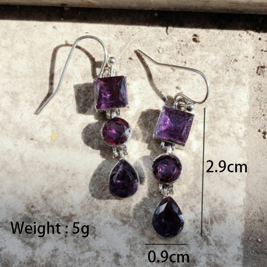 Purple Alloy Detail Hot Drilling Earrings