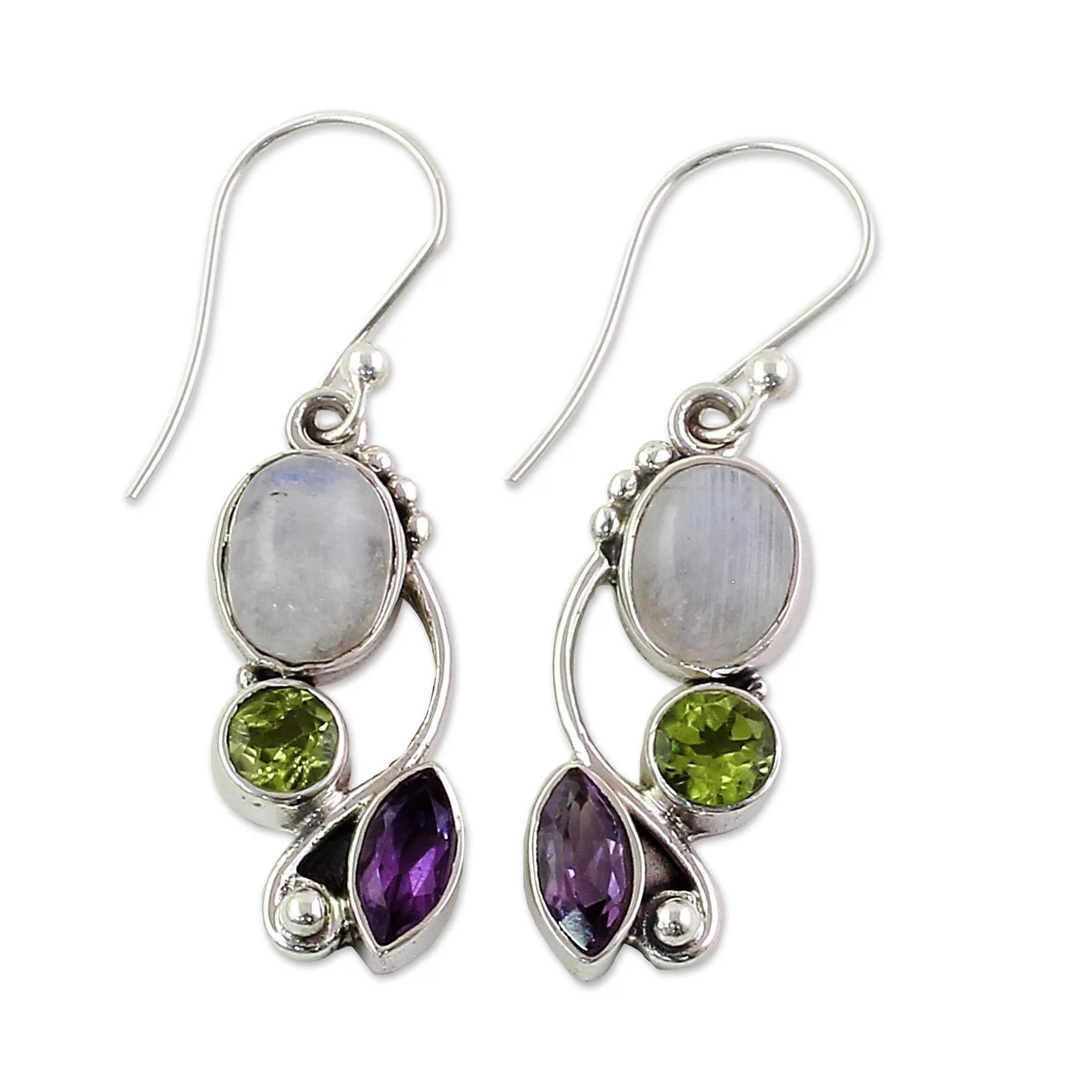 Purple Color Round Alloy Detail Earrings