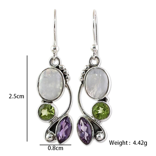 Purple Color Round Alloy Detail Earrings