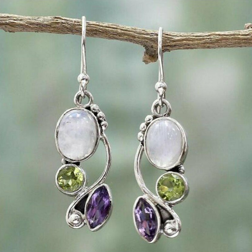 Purple Color Round Alloy Detail Earrings