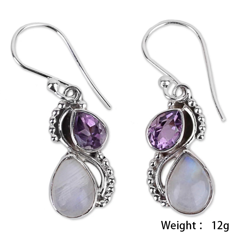 Purple Teardrop Design Round Alloy Earrings