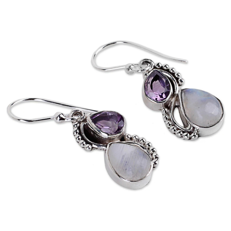 Purple Teardrop Design Round Alloy Earrings