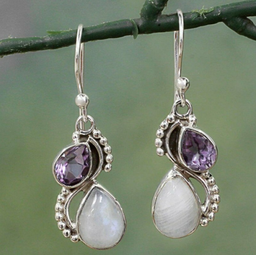 Purple Teardrop Design Round Alloy Earrings
