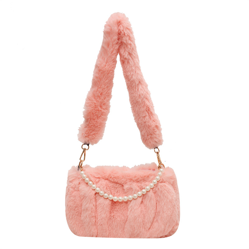 Light Pink Zip Patchwork Pearl Shoulder Bag