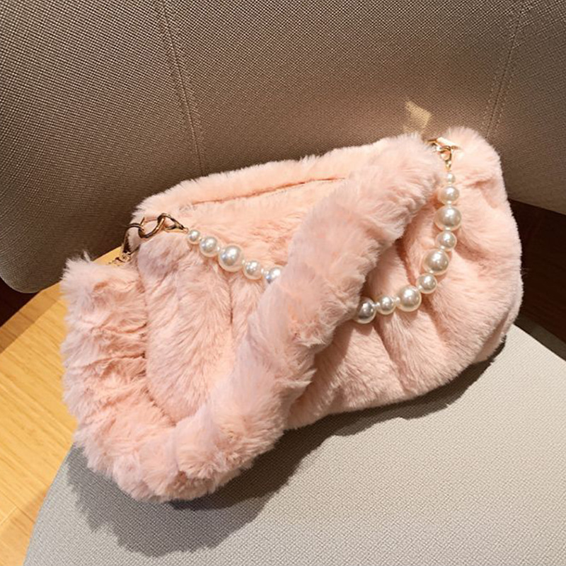 Light Pink Zip Patchwork Pearl Shoulder Bag