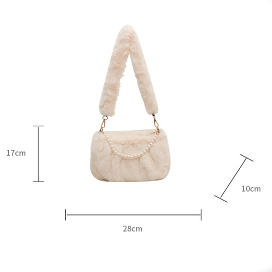 White Zip Patchwork Pearl Shoulder Bag