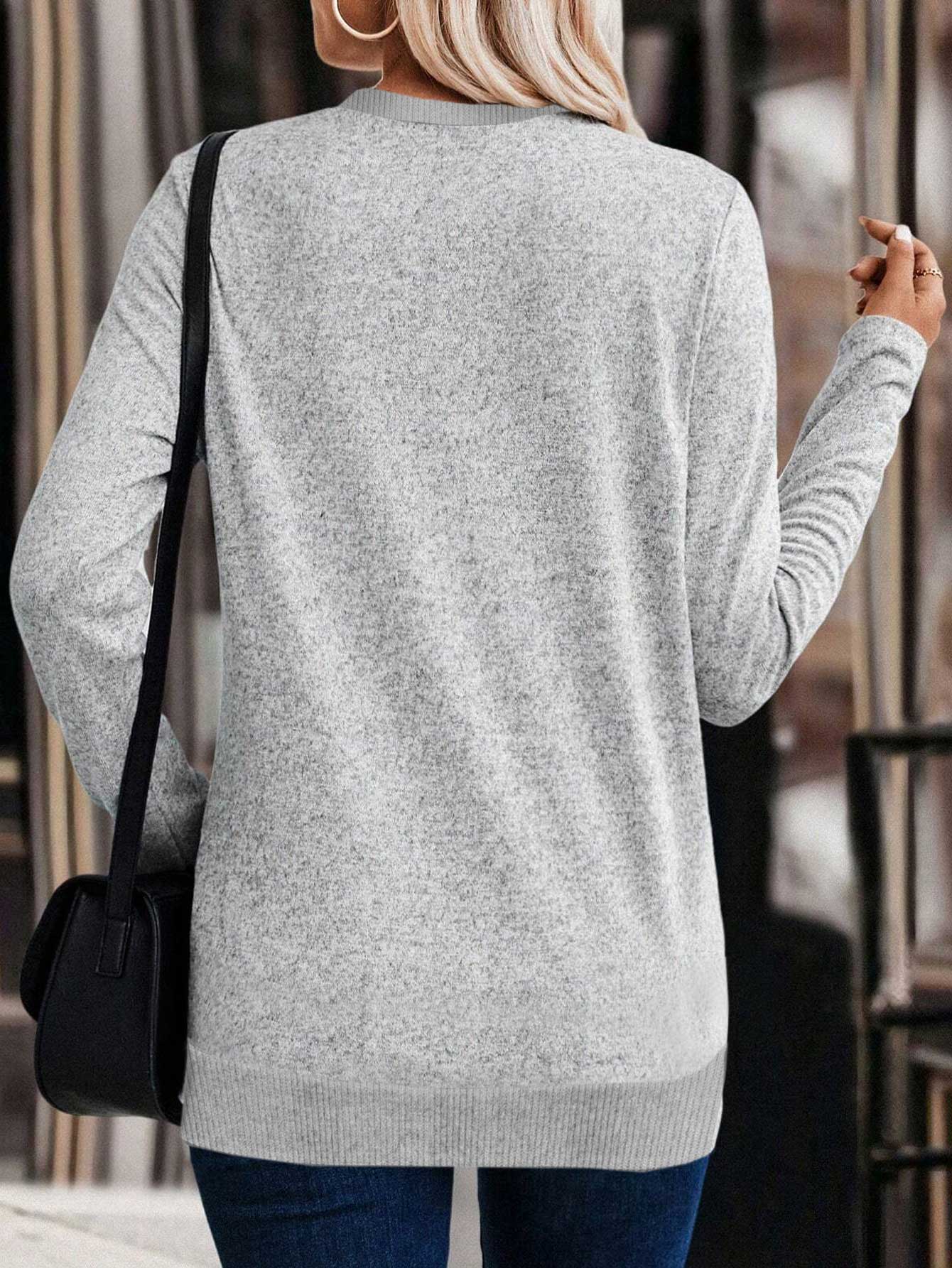 Cross Hem Light Grey Long Sleeve Round Neck Sweatshirt