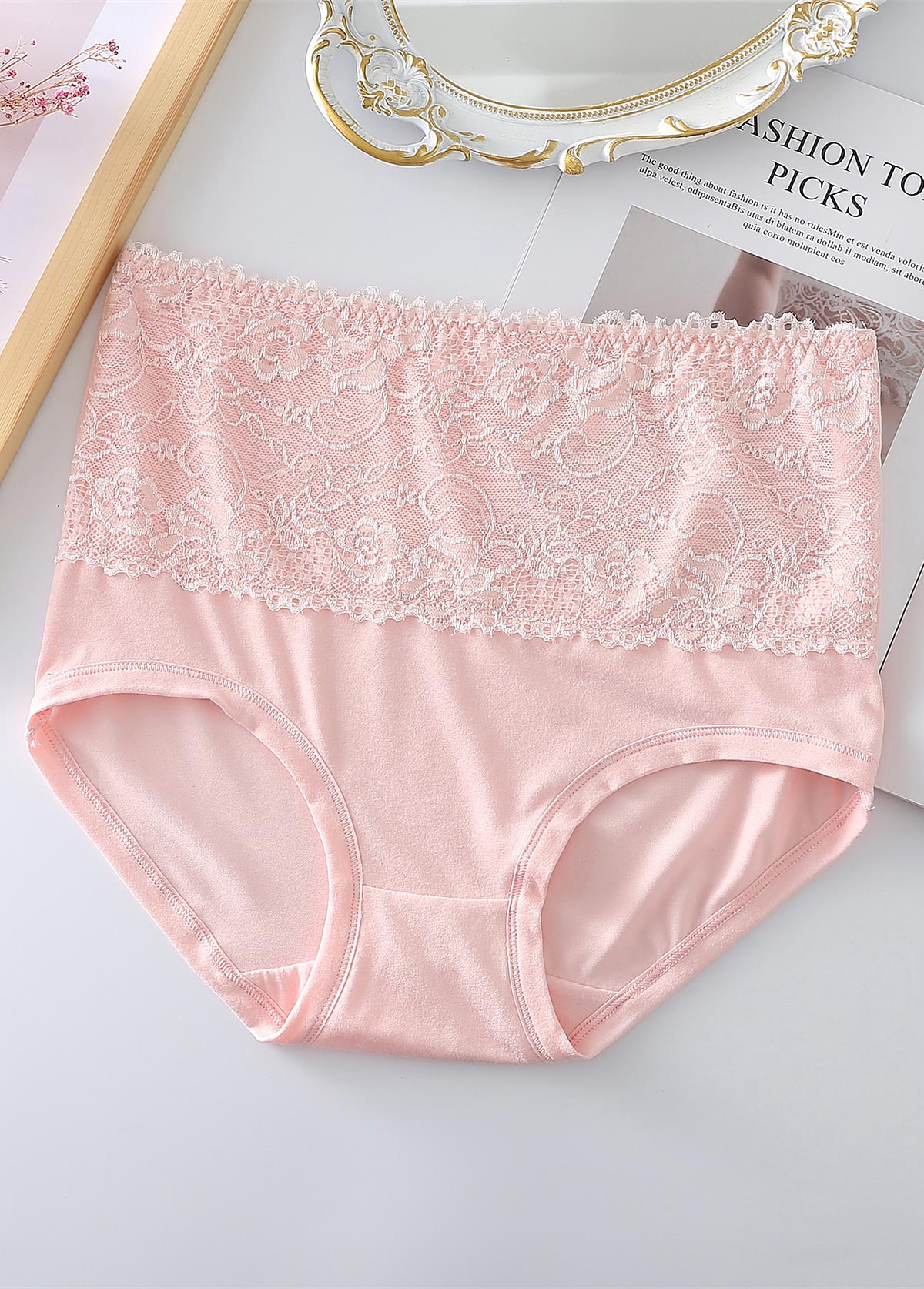 Light Pink High Waisted Lace Patchwork Panty