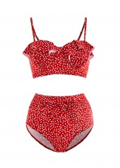 Polka Dot Ruffle Trim Bowknot Bikini Set