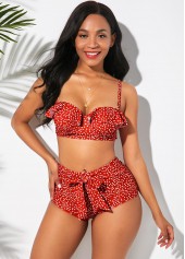 Polka Dot Ruffle Trim Bowknot Bikini Set