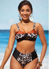 High Waist Wide Strap Leopard Bikini Set