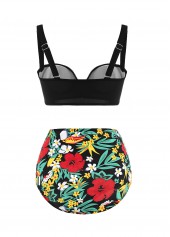 Flounce Floral Print High Waist Decorative Ring Bikini Set