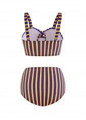 High Waist Cross Front Cutout Striped Bikini Set